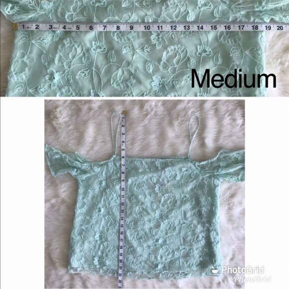 HINGE Lace Mesh Cold Shoulder Tank Top Spaghetti‎ Strap Mint Green Medium New - Picture 6 of 7